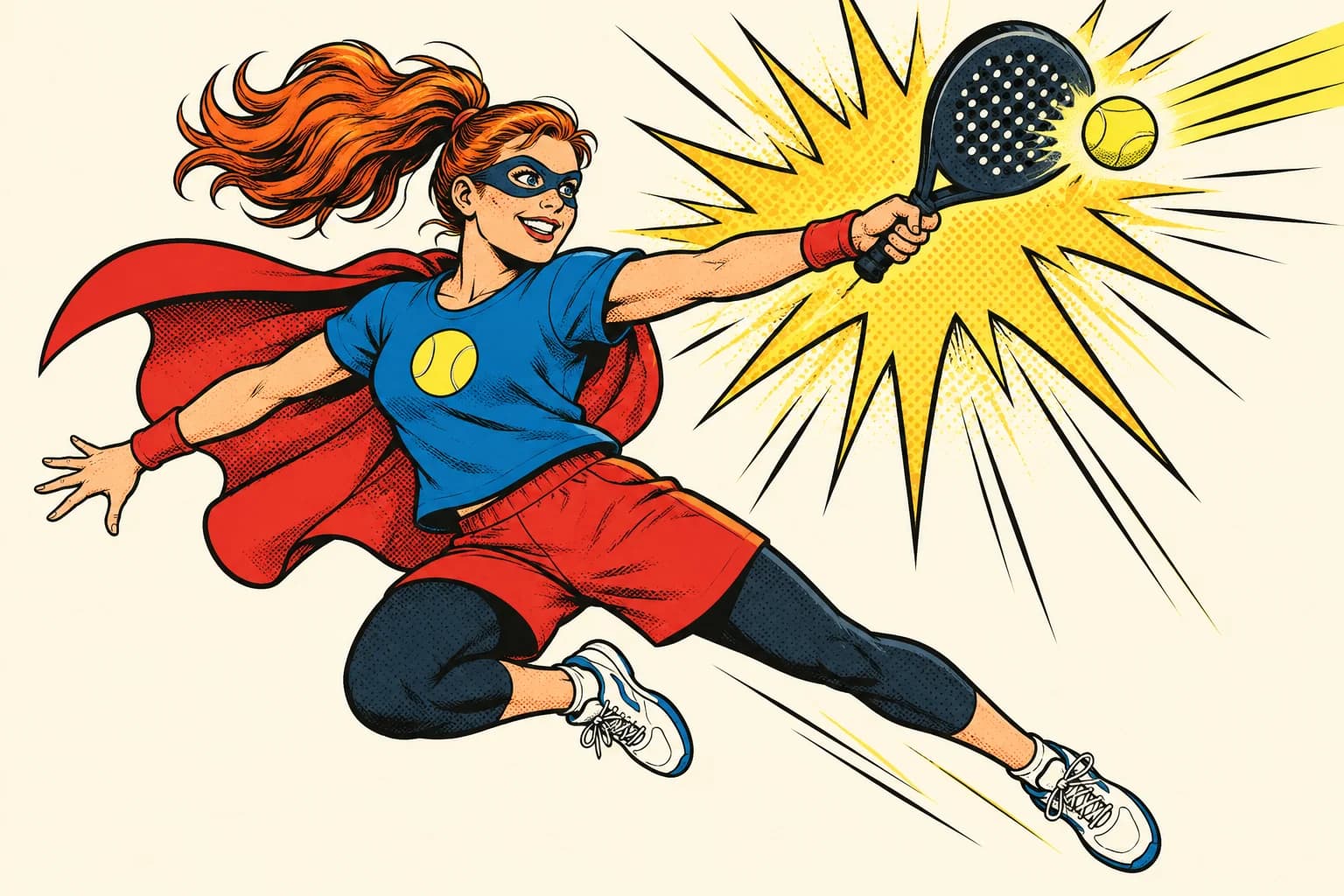 De Superballen-heldin smasht een gele padelbal